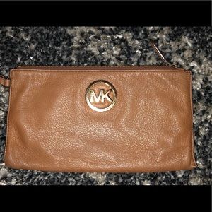 Michael Kors brown leather wristlet